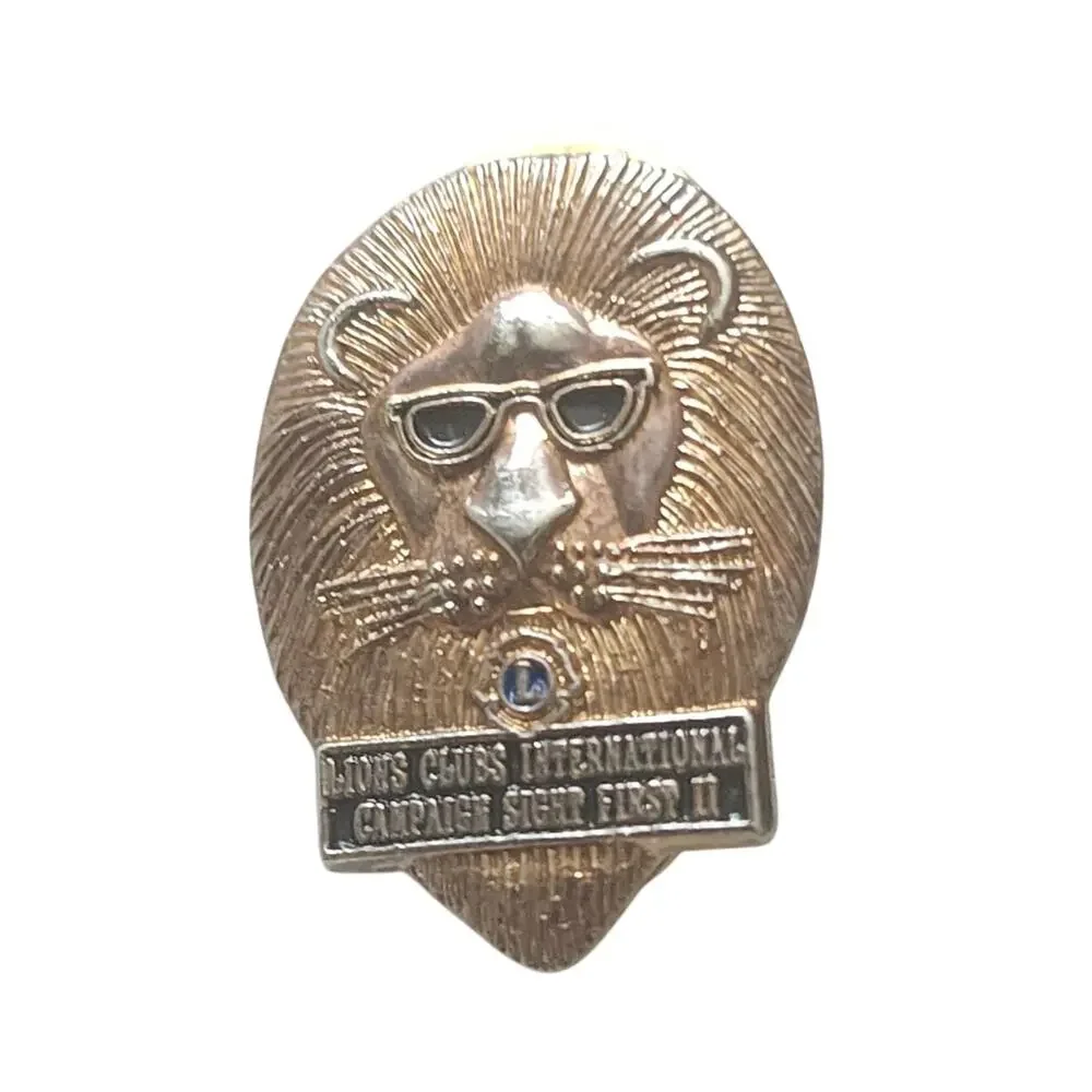 Lions Clubs International Novelty Lion Sunglasses Gold Tone Enamel Lapel Pin